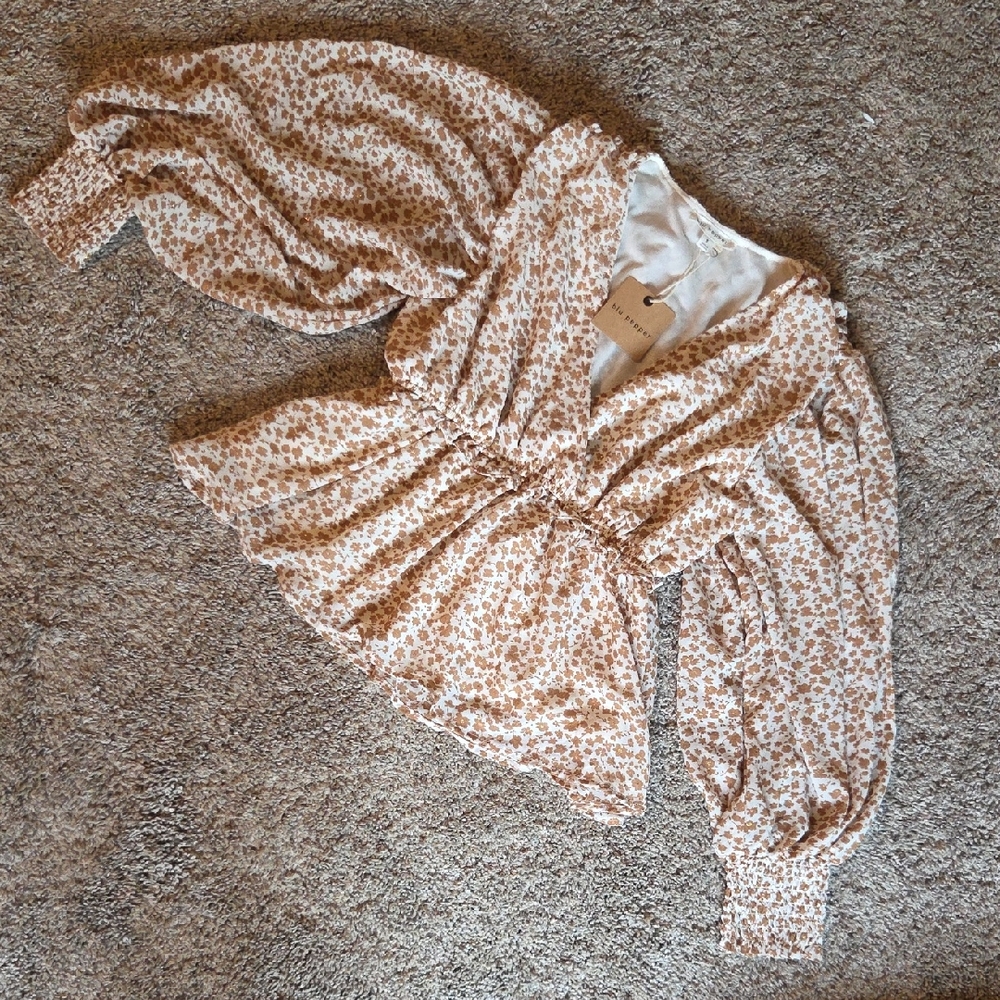 Blu Pepper Cream and Brown Floral Blouse